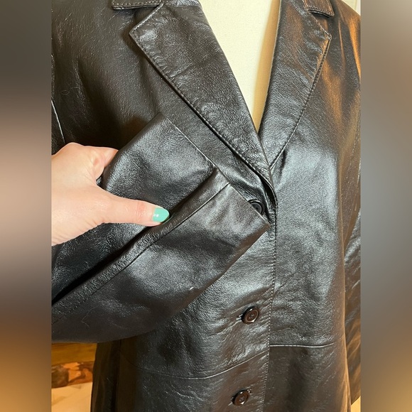 VTG David Benjamin Leather Trench Coat Jacket Womens Size 14 Long Sleeve Black - Picture 4 of 9